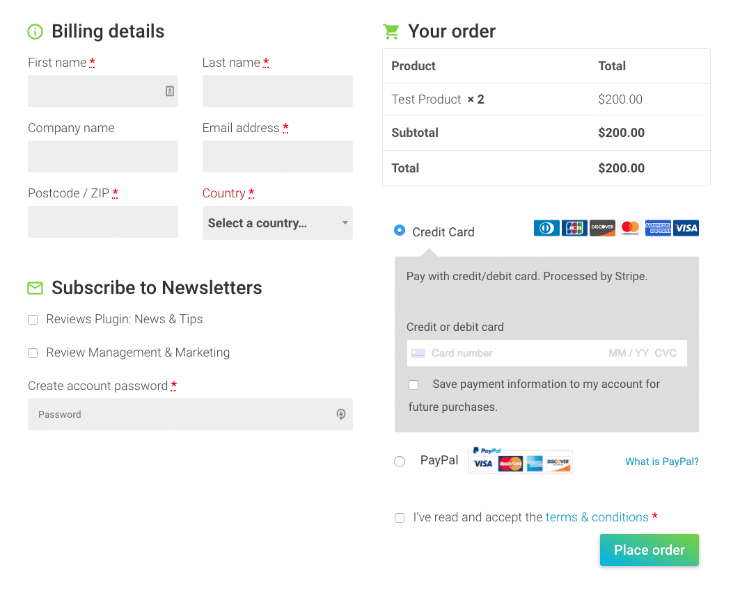 Checkout page - WooCommerce